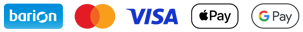 Elfogadott fizetesi modok: Barion, Mastercard, VISA, Apple Pay, Google Pay